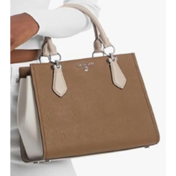 Michael Kors Marilyn Medium Satchel Ecru/Walnut Handbag - Picture 4 of 5